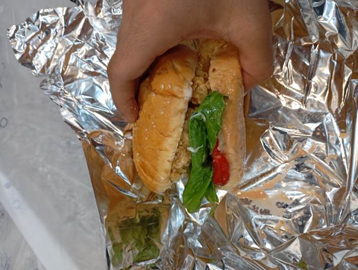 Foil-wrapped sub sandwich
