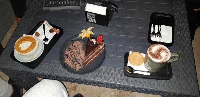 Coffee with chocolate dessert